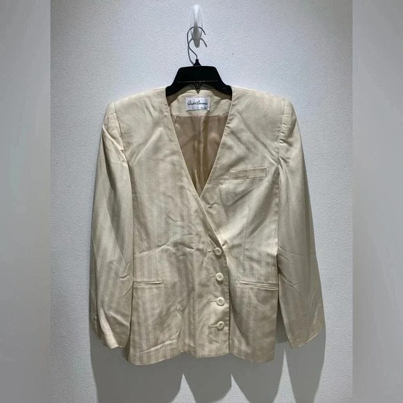 Andre Barreau Women's 2 Piece Suit Blazer Skirt Beige Work Size 10 - Picture 1 of 14